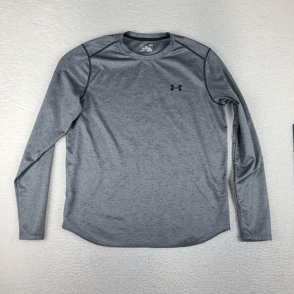 Under Armour Shirt Mens Large Gray Loose Heatgear Crewneck Long Sleeve T-Shirt *